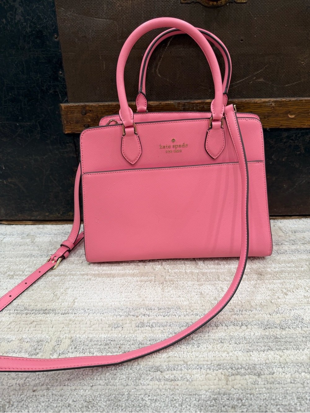 kate spade Pink Saffiano Leather Top-Handle Satchel with Removable Strap